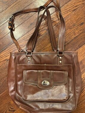 VTG Liz & Co Brown Tote Shoulder Crossbody Bag Y2K Preppy Utilitarian Equestrian